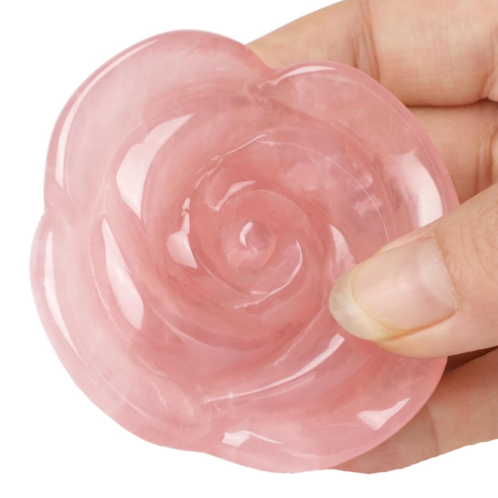 Big Carved Rose Quartz Flower Love Stone Pink Gemstone Rose Blossom Gem Display